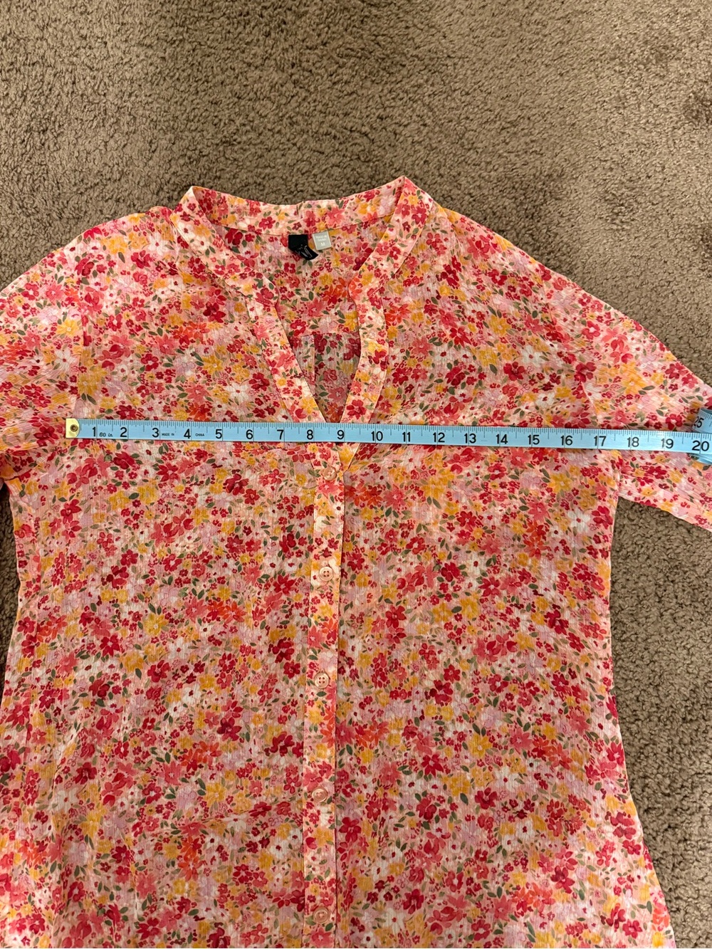 Kut from the Kloth Sheer Floral Button-Front Blouse - Pink & Orange - Picture 9 of 9